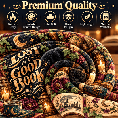 Lost in a Good Book Blanket – Magical Library Dark Academia Cozy Plush Fleece Reading Gift for Women & Daughters – 50