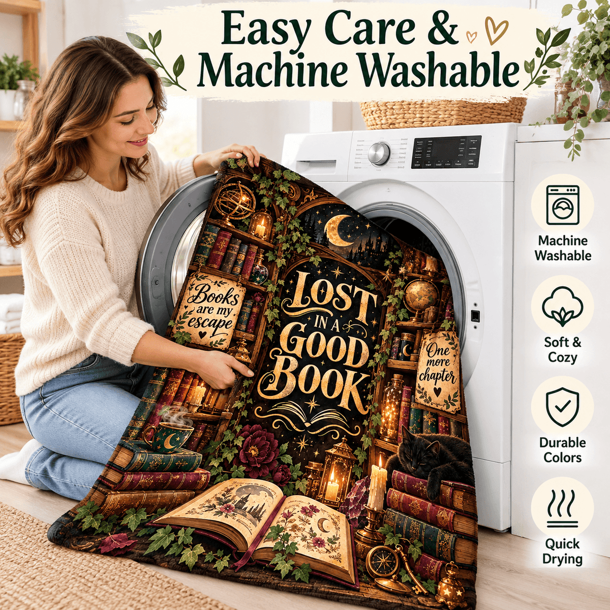 Lost in a Good Book Blanket – Magical Library Dark Academia Cozy Plush Fleece Reading Gift for Women & Daughters – 50