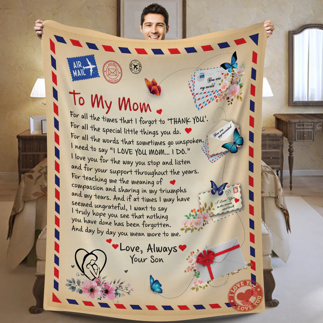 Mom - Giant Post Card Blanket Gift