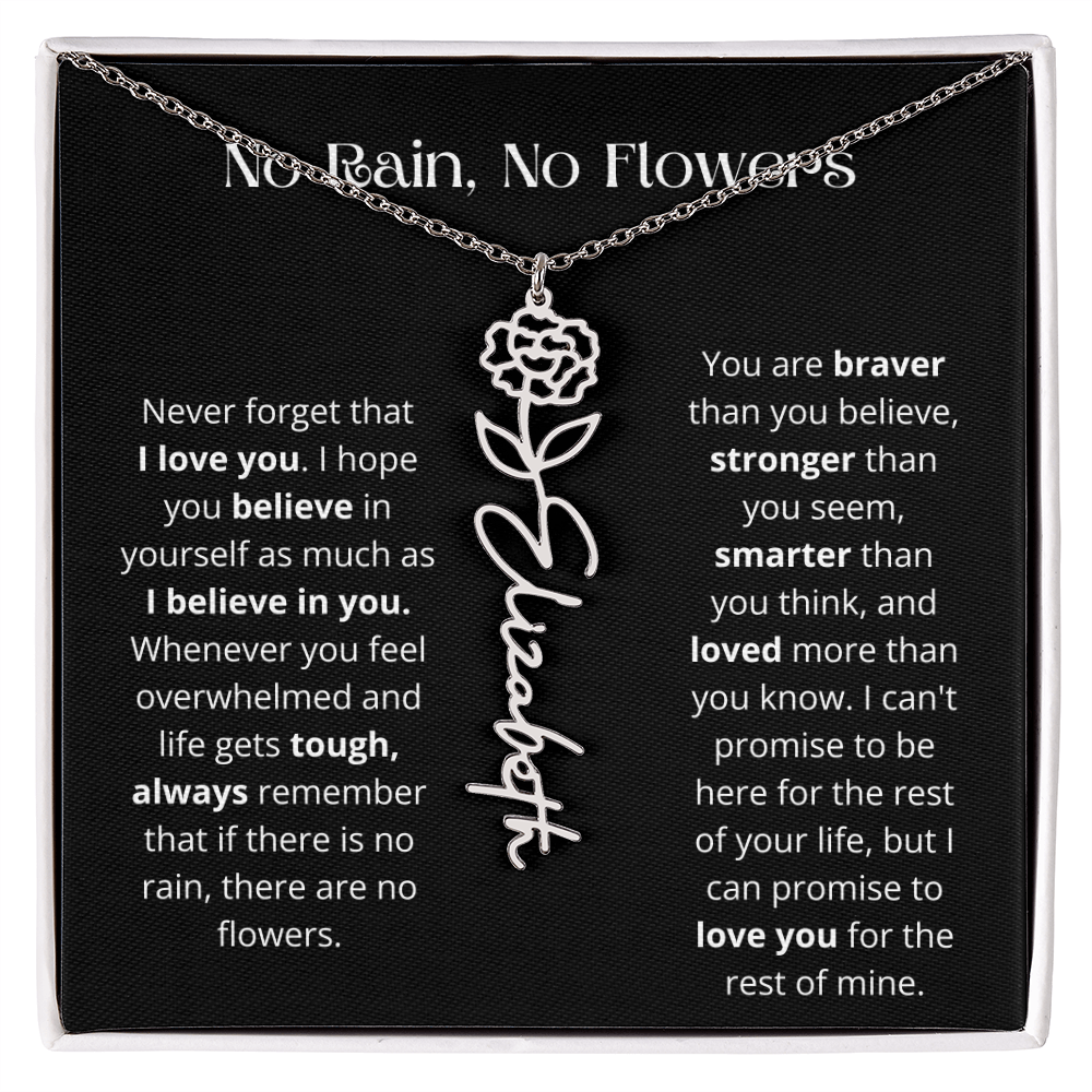 No Rain - No Flowers - Never Forget That I Love You | Birth Flower Name Necklace