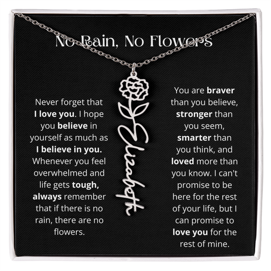 No Rain - No Flowers - Never Forget That I Love You | Birth Flower Name Necklace
