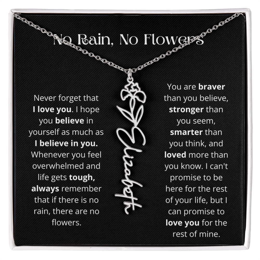 No Rain - No Flowers - Never Forget That I Love You | Birth Flower Name Necklace