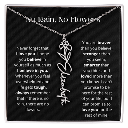 No Rain - No Flowers - Never Forget That I Love You | Birth Flower Name Necklace