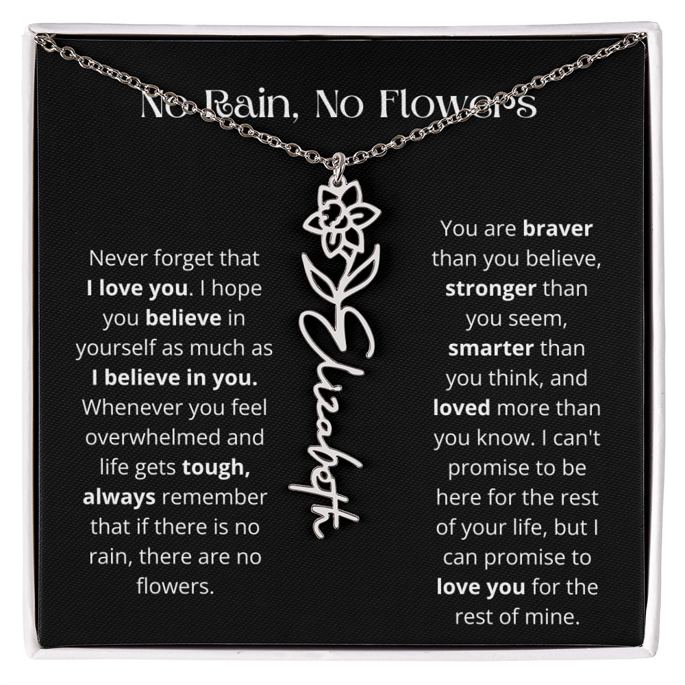 No Rain - No Flowers - Never Forget That I Love You | Birth Flower Name Necklace
