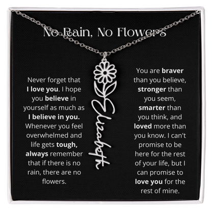 No Rain - No Flowers - Never Forget That I Love You | Birth Flower Name Necklace