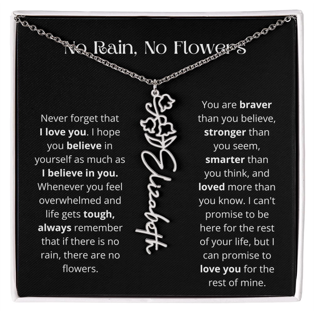 No Rain - No Flowers - Never Forget That I Love You | Birth Flower Name Necklace