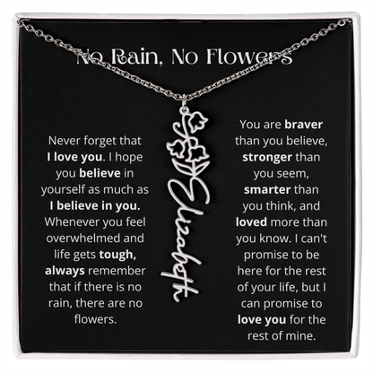 No Rain - No Flowers - Never Forget That I Love You | Birth Flower Name Necklace