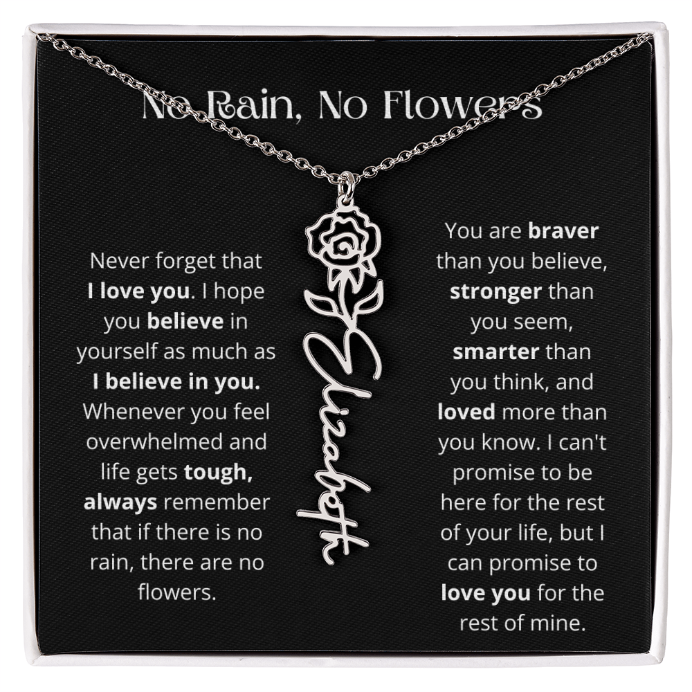 No Rain - No Flowers - Never Forget That I Love You | Birth Flower Name Necklace