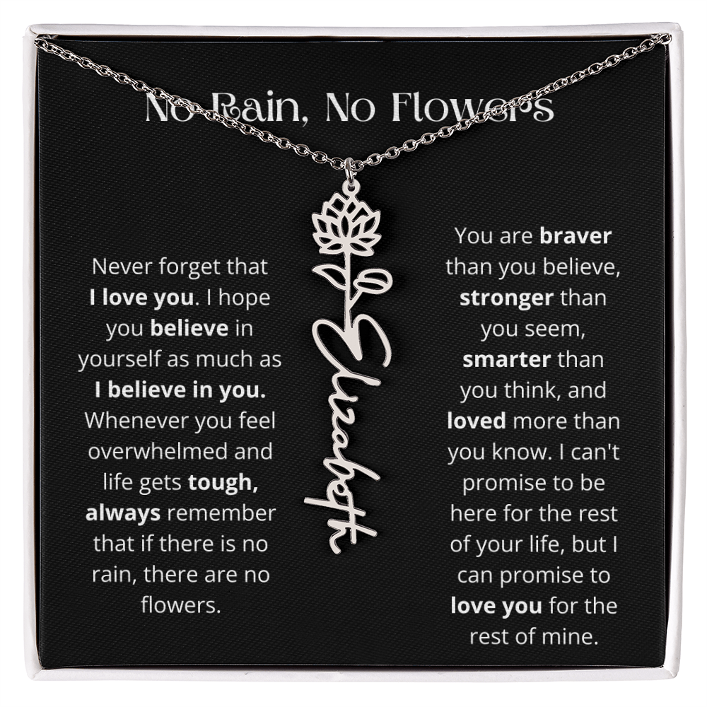No Rain - No Flowers - Never Forget That I Love You | Birth Flower Name Necklace