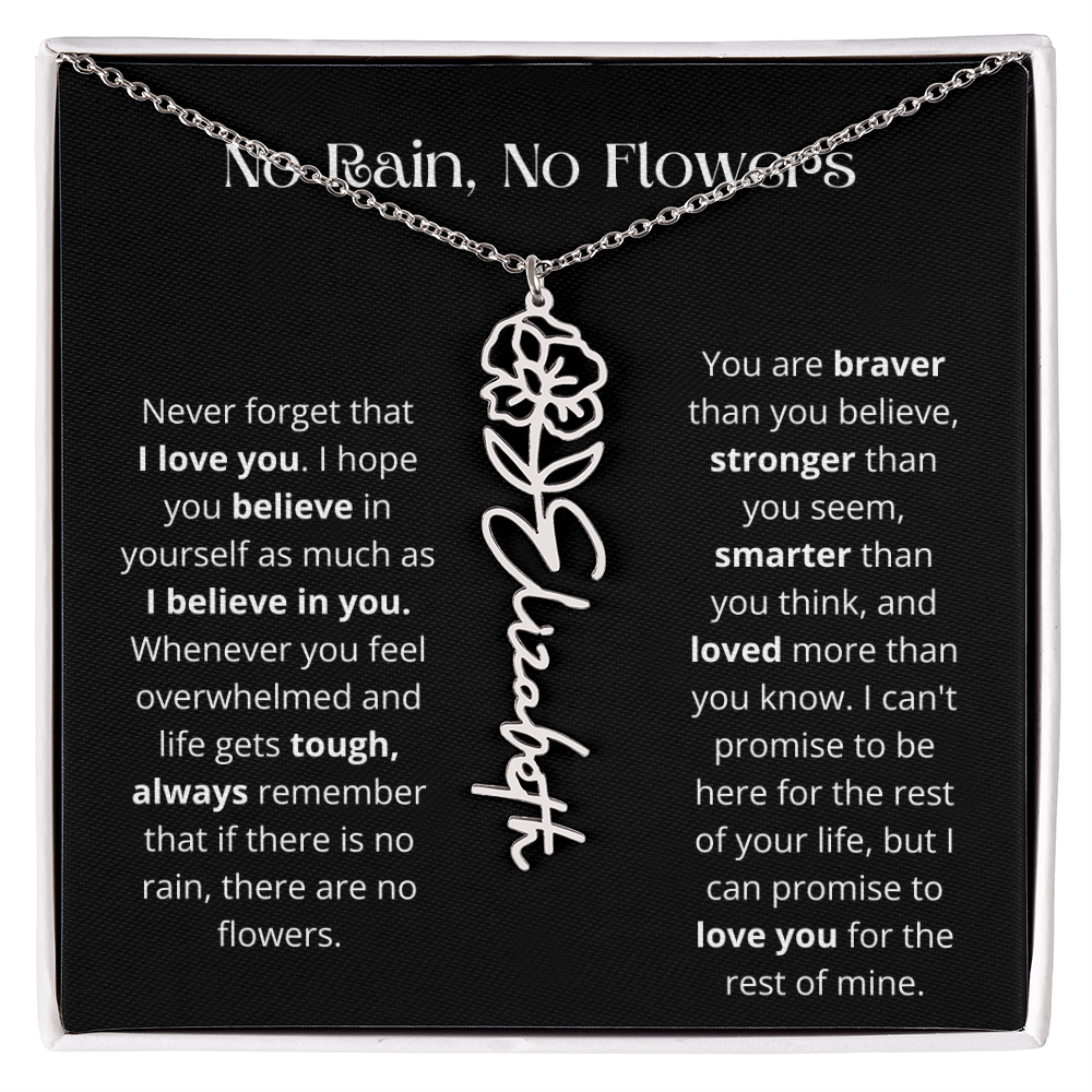No Rain - No Flowers - Never Forget That I Love You | Birth Flower Name Necklace