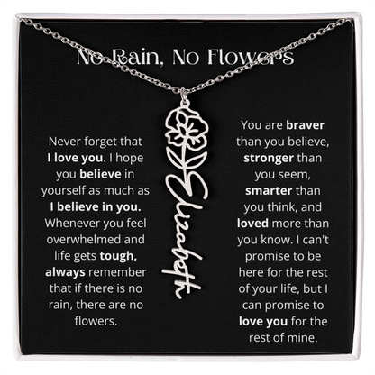 No Rain - No Flowers - Never Forget That I Love You | Birth Flower Name Necklace