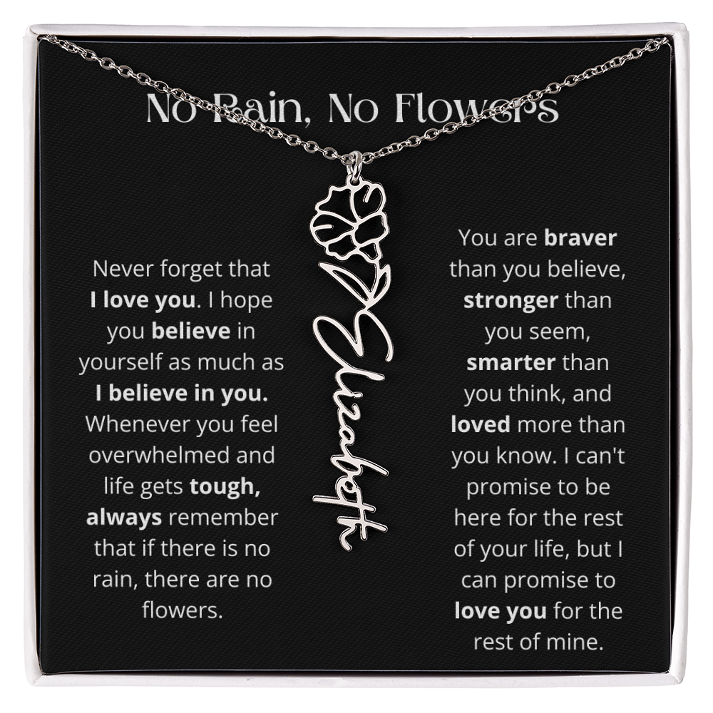 No Rain - No Flowers - Never Forget That I Love You | Birth Flower Name Necklace