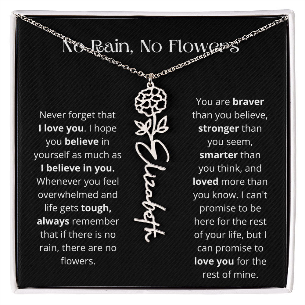 No Rain - No Flowers - Never Forget That I Love You | Birth Flower Name Necklace