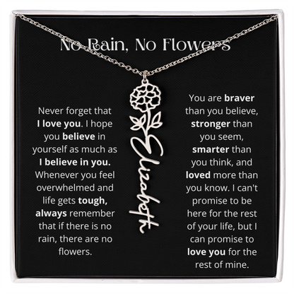 No Rain - No Flowers - Never Forget That I Love You | Birth Flower Name Necklace