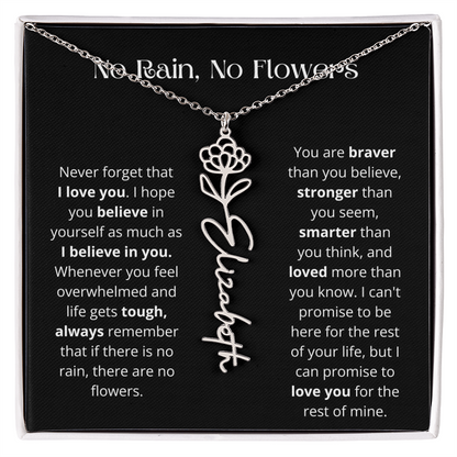No Rain - No Flowers - Never Forget That I Love You | Birth Flower Name Necklace