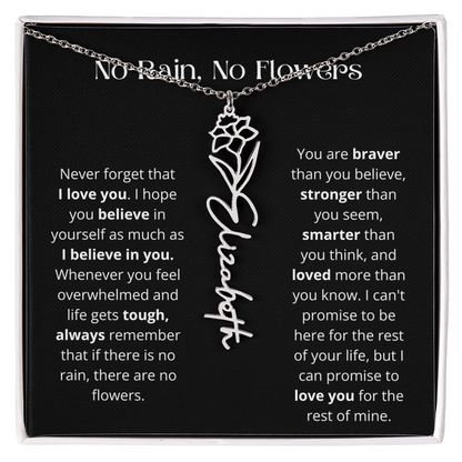 No Rain - No Flowers - Never Forget That I Love You | Birth Flower Name Necklace