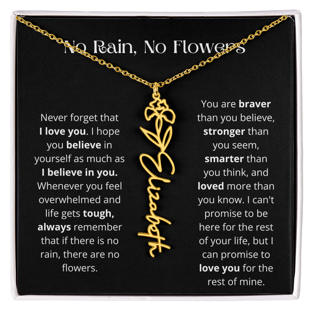 No Rain - No Flowers - Never Forget That I Love You | Birth Flower Name Necklace