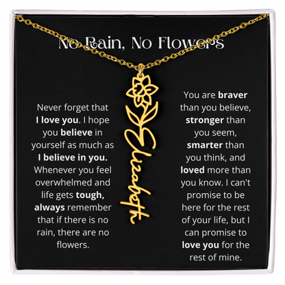 No Rain - No Flowers - Never Forget That I Love You | Birth Flower Name Necklace