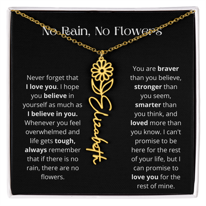 No Rain - No Flowers - Never Forget That I Love You | Birth Flower Name Necklace