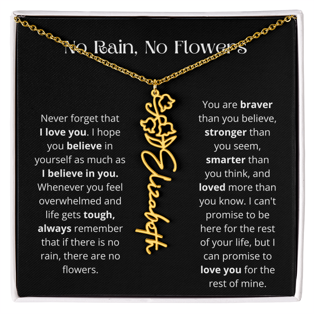No Rain - No Flowers - Never Forget That I Love You | Birth Flower Name Necklace