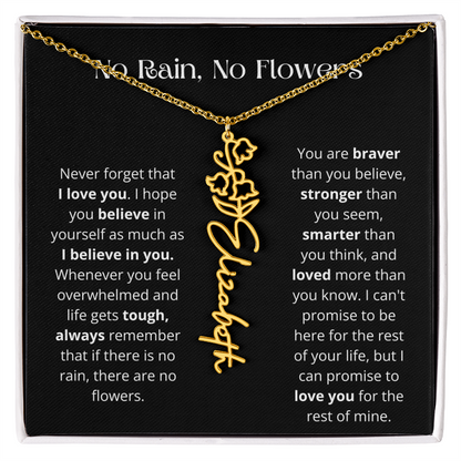 No Rain - No Flowers - Never Forget That I Love You | Birth Flower Name Necklace
