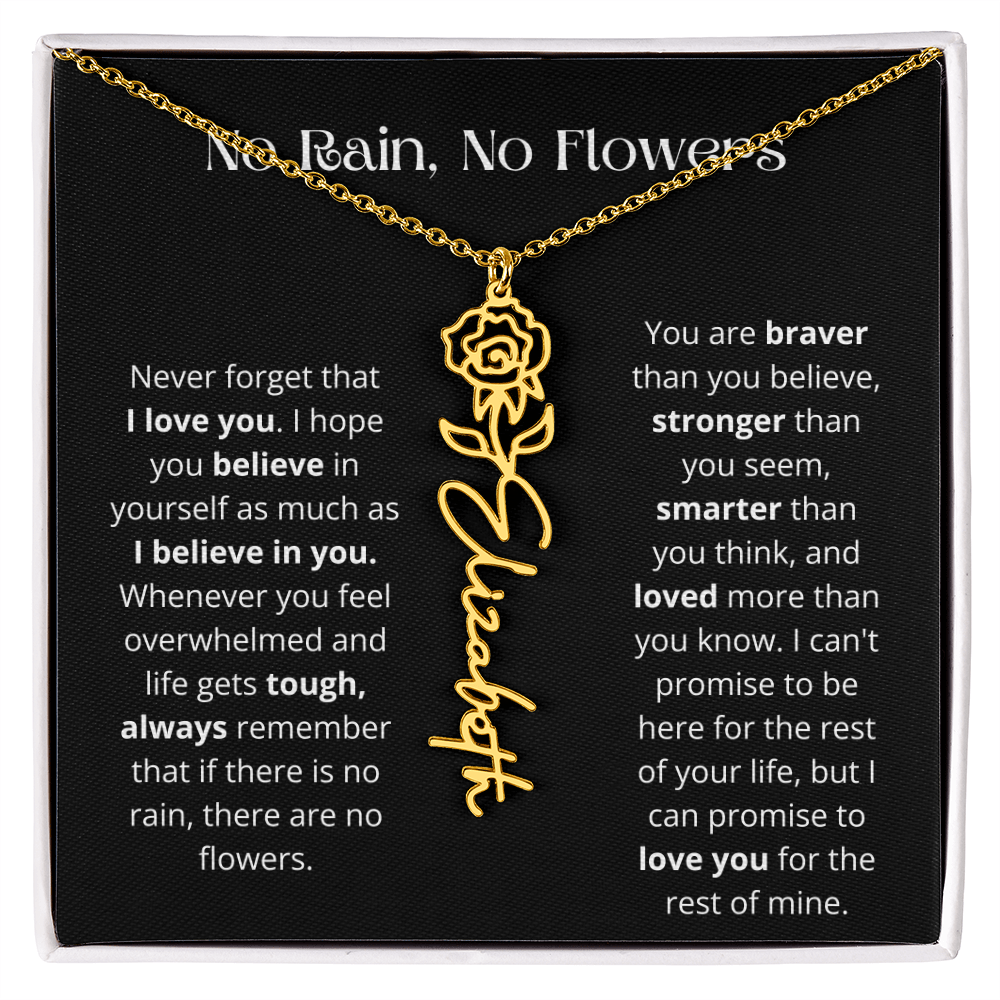 No Rain - No Flowers - Never Forget That I Love You | Birth Flower Name Necklace