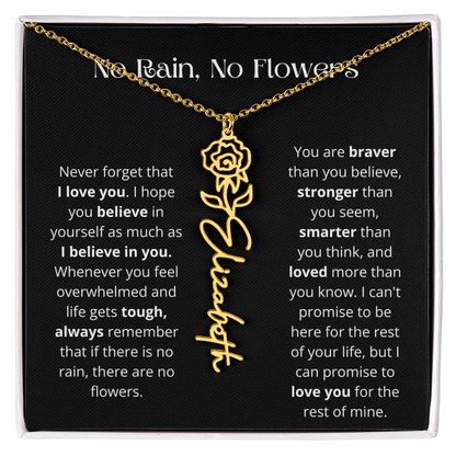 No Rain - No Flowers - Never Forget That I Love You | Birth Flower Name Necklace