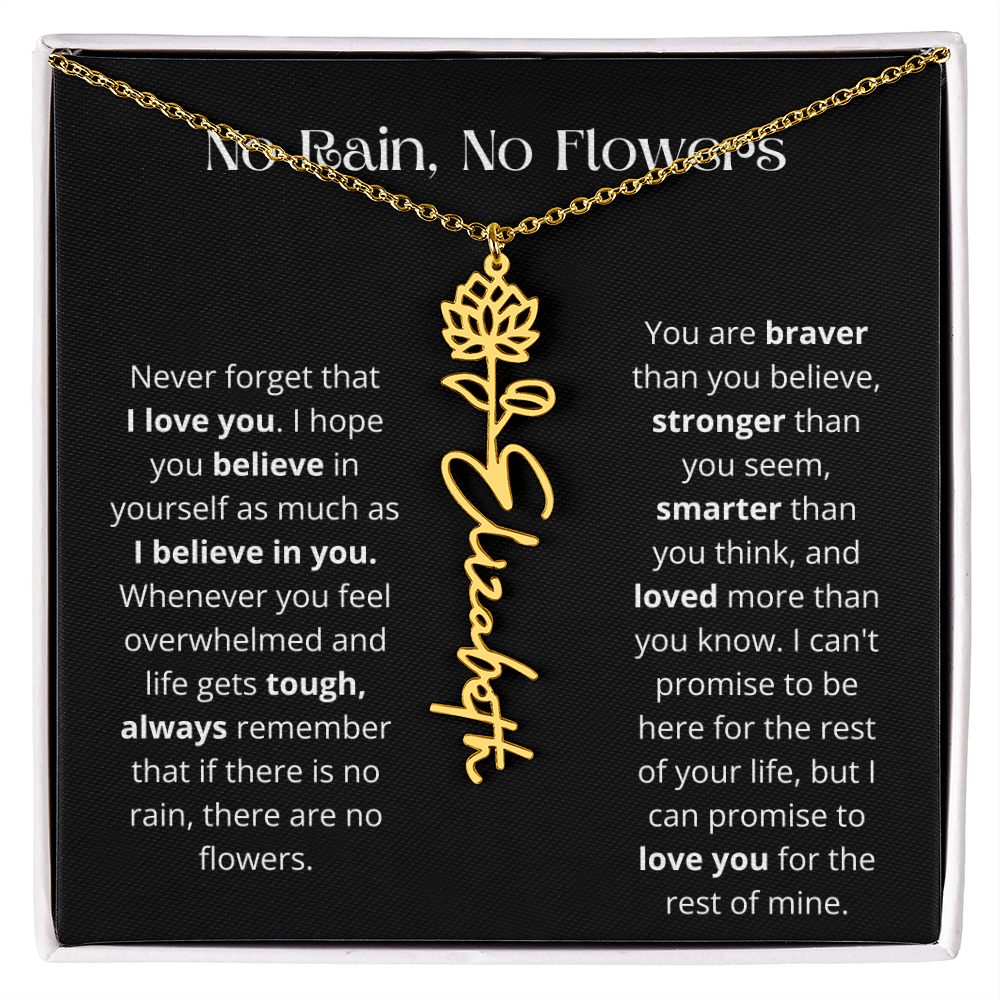 No Rain - No Flowers - Never Forget That I Love You | Birth Flower Name Necklace