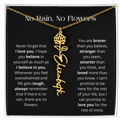 No Rain - No Flowers - Never Forget That I Love You | Birth Flower Name Necklace