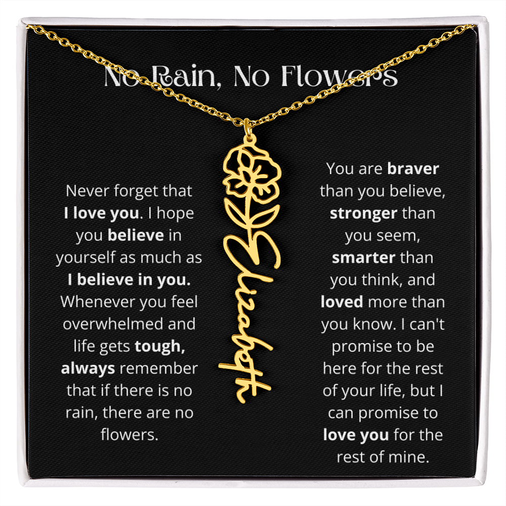 No Rain - No Flowers - Never Forget That I Love You | Birth Flower Name Necklace