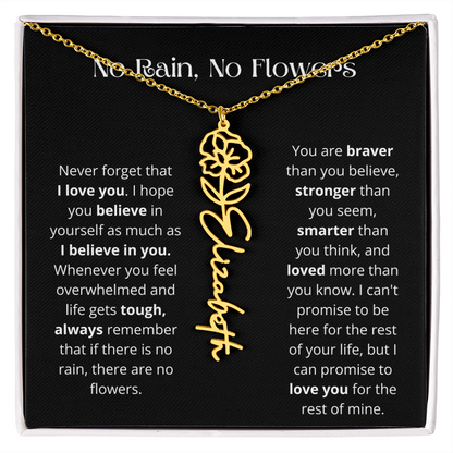 No Rain - No Flowers - Never Forget That I Love You | Birth Flower Name Necklace