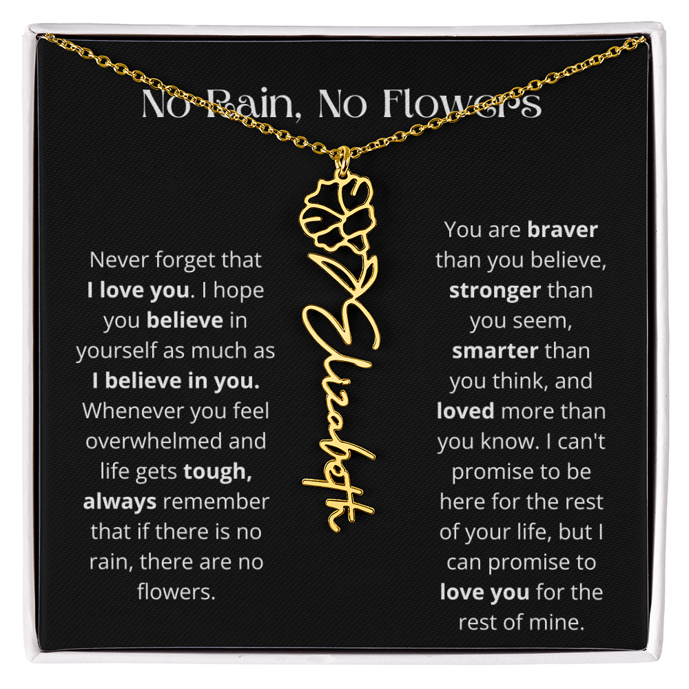No Rain - No Flowers - Never Forget That I Love You | Birth Flower Name Necklace