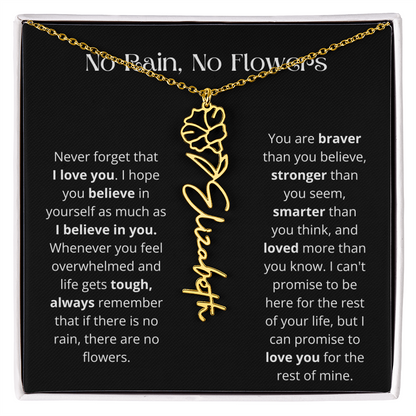 No Rain - No Flowers - Never Forget That I Love You | Birth Flower Name Necklace