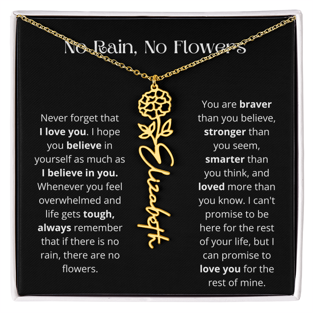 No Rain - No Flowers - Never Forget That I Love You | Birth Flower Name Necklace