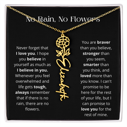No Rain - No Flowers - Never Forget That I Love You | Birth Flower Name Necklace