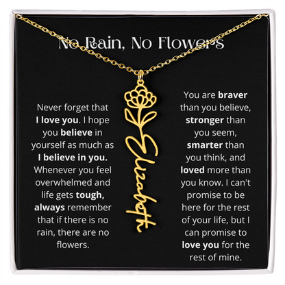 No Rain - No Flowers - Never Forget That I Love You | Birth Flower Name Necklace