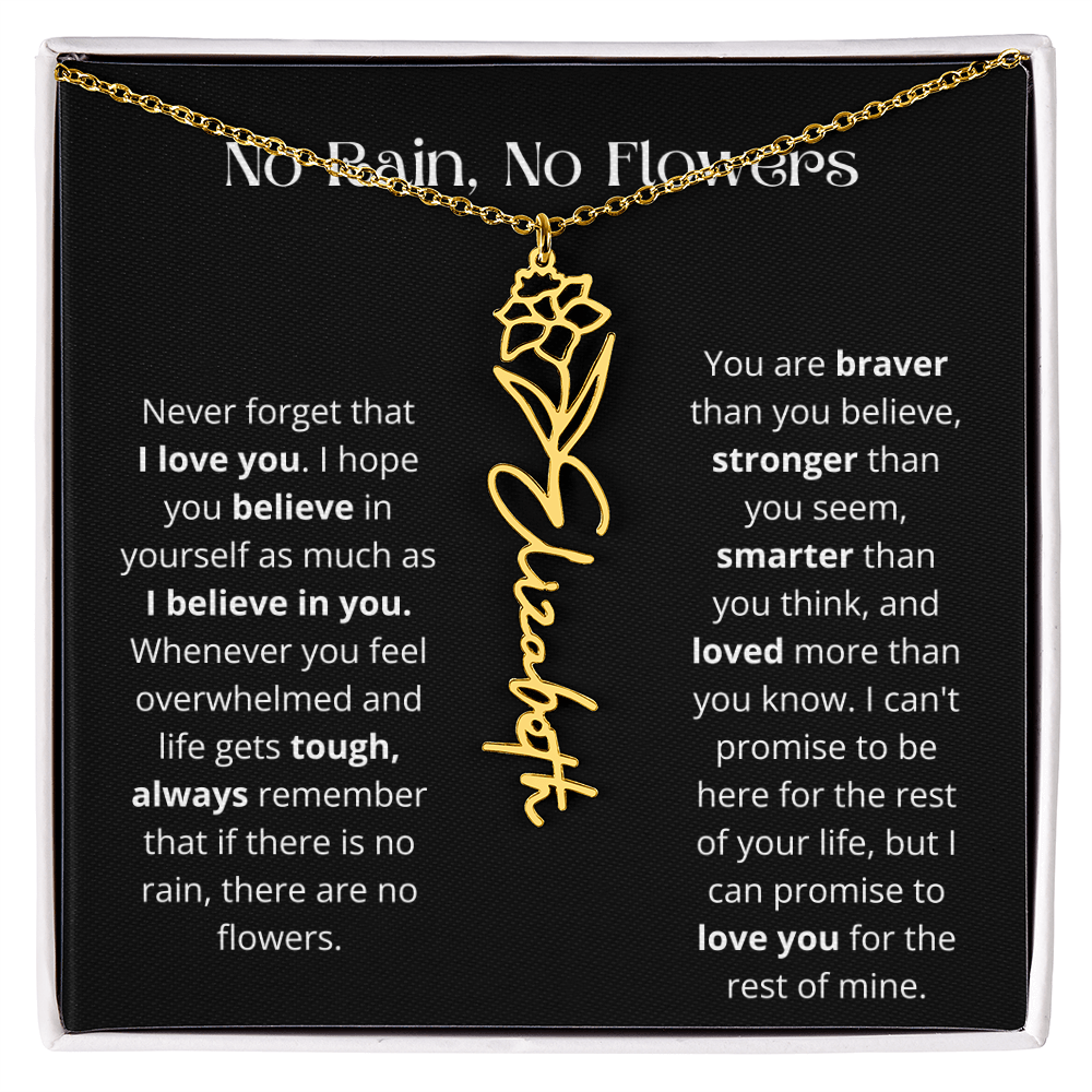 No Rain - No Flowers - Never Forget That I Love You | Birth Flower Name Necklace
