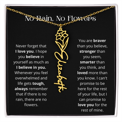 No Rain - No Flowers - Never Forget That I Love You | Birth Flower Name Necklace