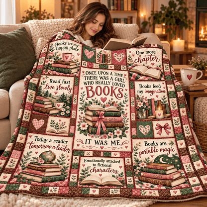 Once Upon a Time Book Lover – Vintage Floral Patchwork Cozy Plush Fleece Blanket Reading Gift