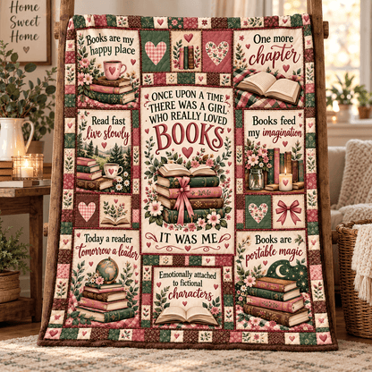 Once Upon a Time Book Lover – Vintage Floral Patchwork Cozy Plush Fleece Blanket Reading Gift