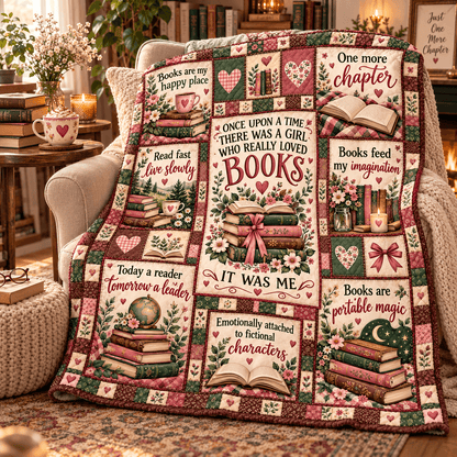 Once Upon a Time Book Lover – Vintage Floral Patchwork Cozy Plush Fleece Blanket Reading Gift