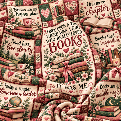 Once Upon a Time Book Lover – Vintage Floral Patchwork Cozy Plush Fleece Blanket Reading Gift