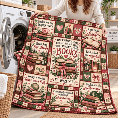 Once Upon a Time Book Lover – Vintage Floral Patchwork Cozy Plush Fleece Blanket Reading Gift