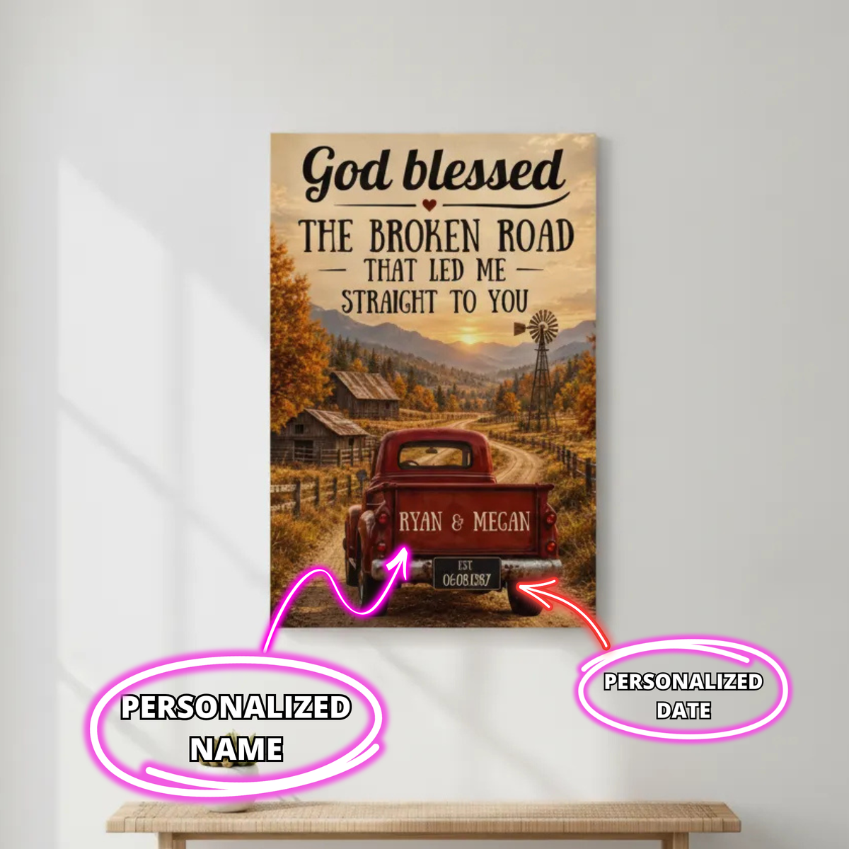 Personalized Couple Canvas, Custom Name & Date Wall Art, Romantic Rustic Anniversary Gift