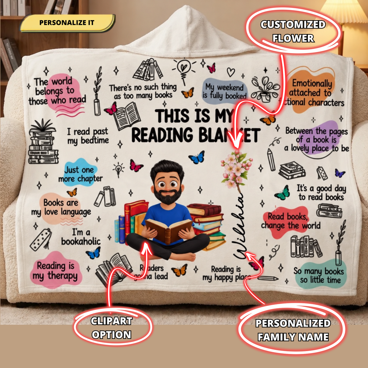 Personalized Reading Blanket | Custom Book Lover Fleece Blanket | This Is My Reading Blanket, Cozy Gift for Readers & Bookworms