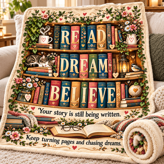 Read Dream Believe Book Lover Blanket – Inspirational Reading Gift – Cozy Plush Fleece – 50"×60"