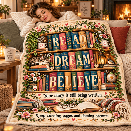 Read Dream Believe Book Lover Blanket – Inspirational Reading Gift – Cozy Plush Fleece – 50"×60"