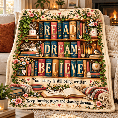 Read Dream Believe Book Lover Blanket – Inspirational Reading Gift – Cozy Plush Fleece – 50"×60"