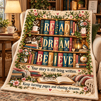 Read Dream Believe Book Lover Blanket – Inspirational Reading Gift – Cozy Plush Fleece – 50"×60"