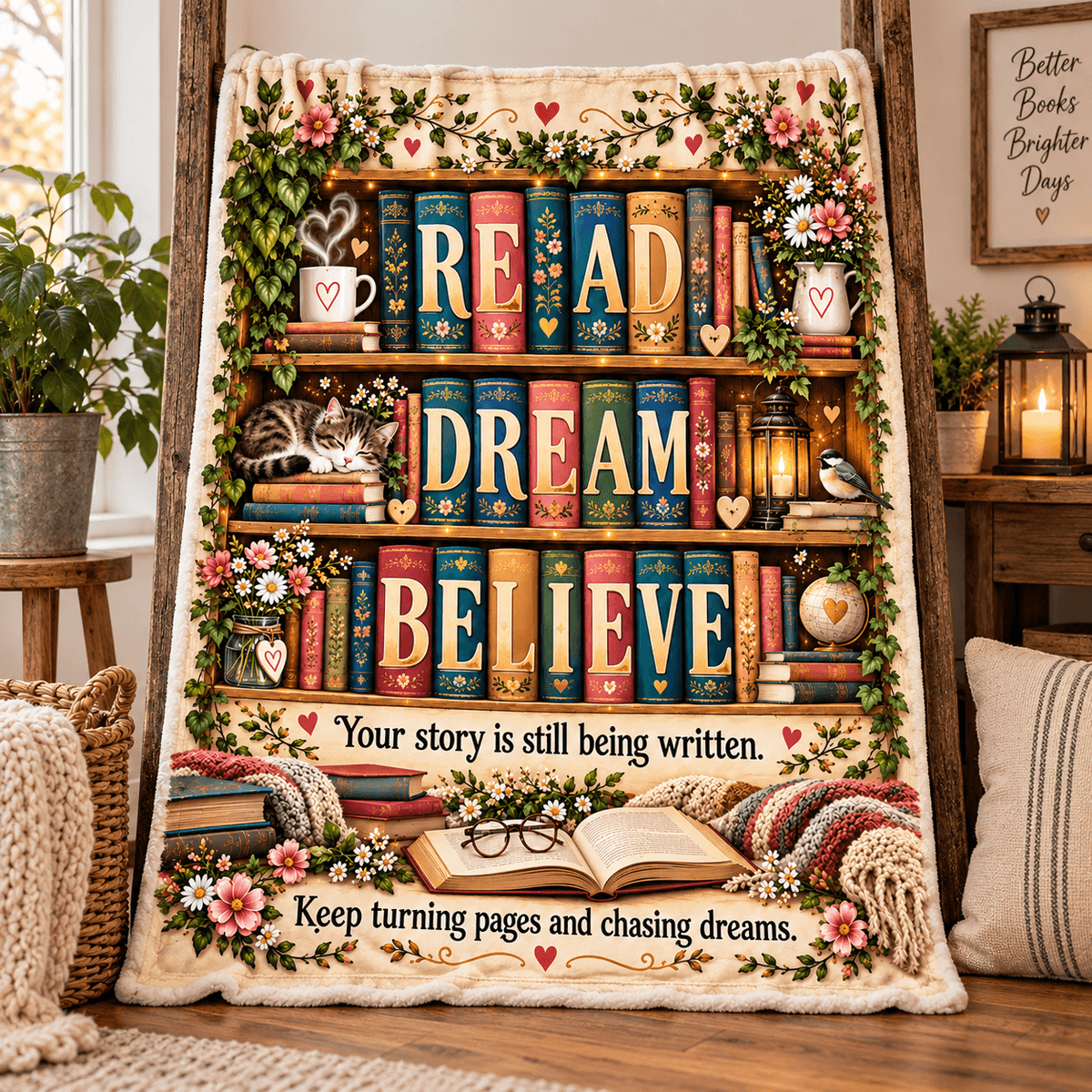 Read Dream Believe Book Lover Blanket – Inspirational Reading Gift – Cozy Plush Fleece – 50"×60"